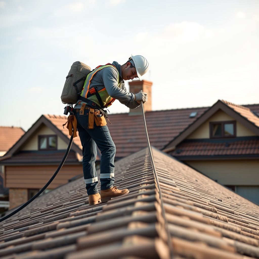 Roofer working on a Seattle-area home roof